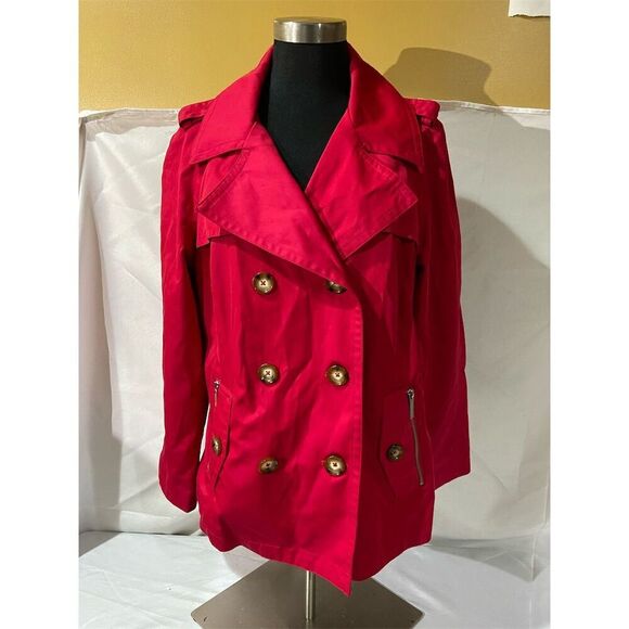 Michael Kors Jackets & Blazers - Michael Kors Women's Red Double-Breasted Trench Coat Size M Mid-Length